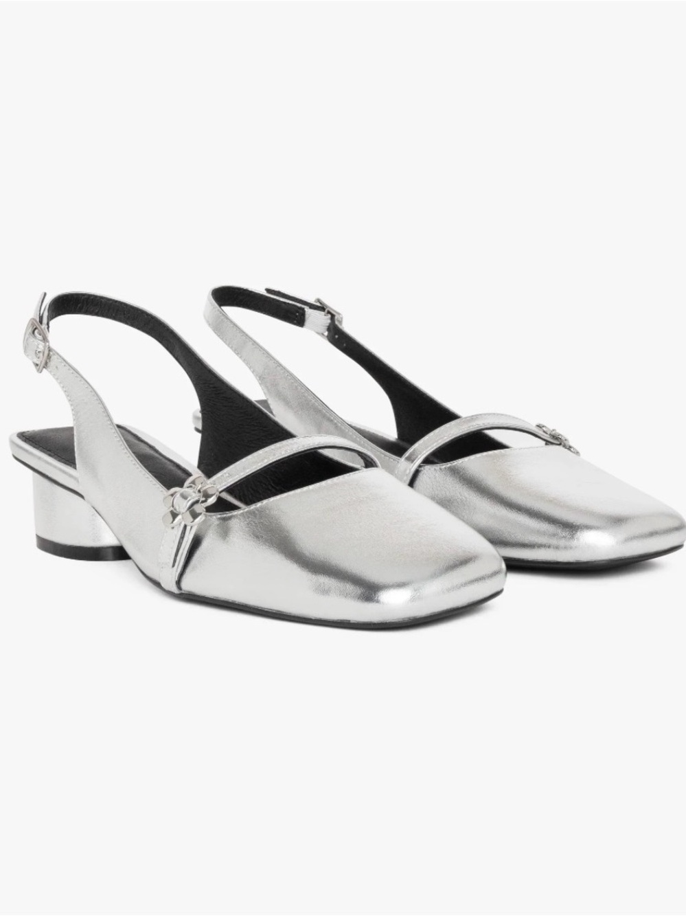 Lisa Says Gah Mackie Heel Silver Metallic Leather Slingback Pumps Size 8 - Picture 2 of 5